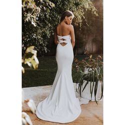 Katie May White Size 4 Satin Strapless Wedding Train Dress on Queenly