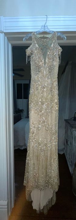 Mac Duggal Gold Size 6 Sheer Prom Floor Length Mermaid Dress on Queenly