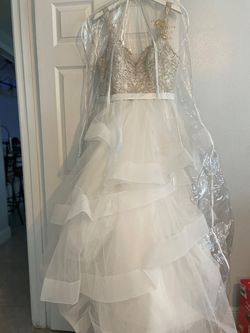 Allure White Size 16 Quinceanera Plunge Cotillion Ball gown on Queenly