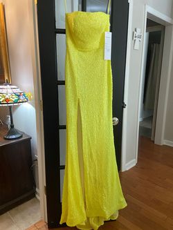 Style PS22378 Portia and Scarlett Yellow Size 6 Floor Length Train Overskirt Side slit Dress on Queenly