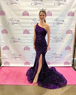 Sherri Hill Purple Size 00 One Shoulder Train Side slit Dress on Queenly