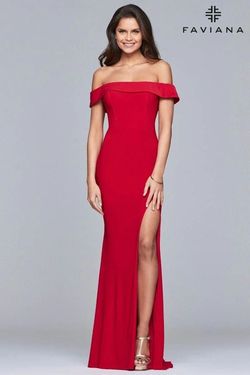 Style 10015 Faviana Bright Red Size 6 50 Off Side slit Dress on Queenly
