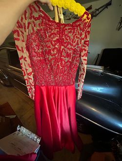 Custom Red Size 6 Free Shipping Military Sheer A-line Dress on Queenly