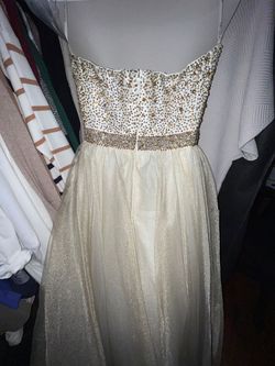 Sherri Hill Gold Size 6 Beaded Top Quinceanera Floor Length Strapless Ball gown on Queenly