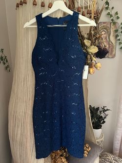Style 21500 Nightway Blue Size 4 50 Off Sequined Cocktail Dress on Queenly