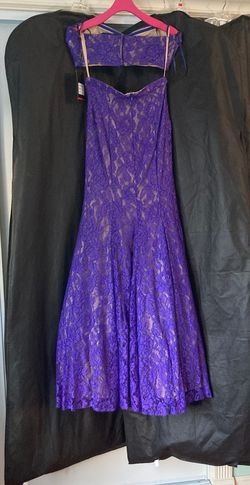 Style 21050 La Femme Purple Size 4 Strapless Military Mermaid Dress on Queenly