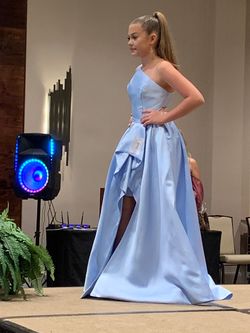 Sherri Hill Blue Size 0 Jersey One Shoulder Pageant Ball gown on Queenly