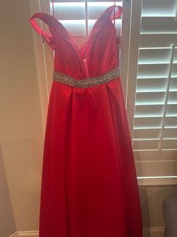 Style 45135A Jovani Red Size 8 Jersey Pageant Ball gown on Queenly