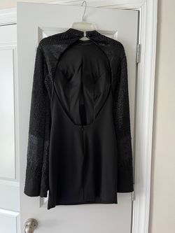 Rachel Allan Black Size 4 Liquid Beading Jersey Free Shipping Long Sleeve Cocktail Dress on Queenly