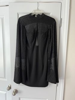Rachel Allan Black Size 4 Liquid Beading Jersey Free Shipping Long Sleeve Cocktail Dress on Queenly