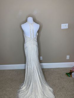 Adrianna Papell White Size 10 Jersey Floor Length Prom A-line Dress on Queenly