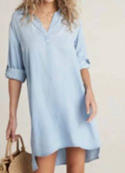 Style 1-1005561339-3236 Bella Dahl Blue Size 4 High Neck Sleeves Pockets Cocktail Dress on Queenly