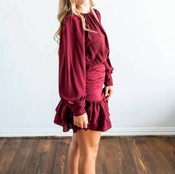 Style 1-1926577660-2696 TCEC Red Size 12 Burgundy Mini Sleeves Cocktail Dress on Queenly
