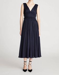 Style 1-3005638890-1498 HALSTON HERITAGE Blue Size 4 A-line Polyester Tall Height Navy V Neck Cocktail Dress on Queenly