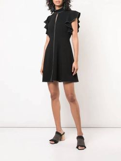 Style 1-3139317955-1498 cinq a sept Black Size 4 Ruffles Wednesday Sleeves Sorority Cocktail Dress on Queenly