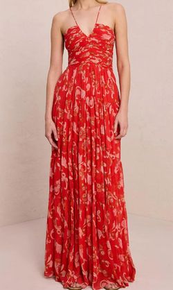 Style 1-342993345-1498 A.L.C. Red Size 4 Floor Length Silk Floral Straight Dress on Queenly