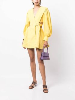 Style 1-2041661826-3642 ACLER Yellow Size 2 V Neck Tall Height Mini Cocktail Dress on Queenly