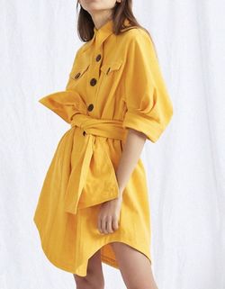 Style 1-2390974992-1901 ACLER Yellow Size 6 Free Shipping Tall Height High Neck Belt Pockets Cocktail Dress on Queenly