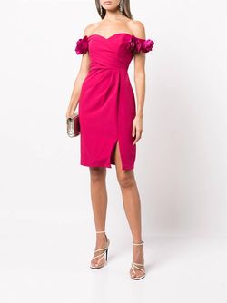 Style 1-2401543338-1901 Marchesa Pink Size 6 Floral Barbiecore Side Slit Polyester Cocktail Dress on Queenly