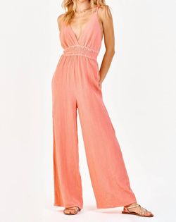 Style 1-2727294213-3775 DEAR JOHN DENIM Pink Size 16 Peach V Neck Cut Out Floor Length Jumpsuit Dress on Queenly