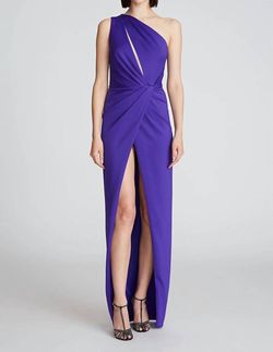 Style 1-3321029914-1498 HALSTON HERITAGE Purple Size 4 Free Shipping Side slit Dress on Queenly