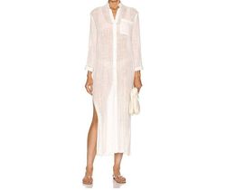 Style 1-747982852-3239 Enza Costa White Size 4 Long Sleeve Side slit Dress on Queenly