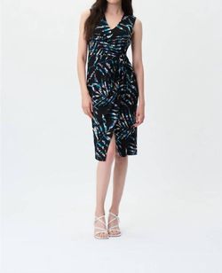 Style 1-884498821-1901 Joseph Ribkoff Black Size 6 V Neck Free Shipping Print Straight Spandex Cocktail Dress on Queenly