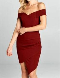 Style 1-2087852543-2696 Style Rack Red Size 12 Sorority Rush Summer Spandex Burgundy Cocktail Dress on Queenly