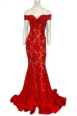 Style 1-3333501392-3236 JESSICA ANGEL Red Size 4 Military Floor Length Floral Mermaid Dress on Queenly