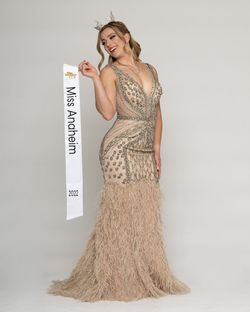Style 02798 Jovani Nude Size 4 Plunge Jersey Floor Length Prom Mermaid Dress on Queenly
