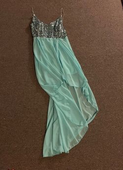 Chic me Blue Size 16 Plunge Jersey Prom Side slit Dress on Queenly