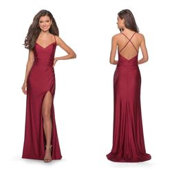 Style 28206 La Femme Red Size 2 70 Off Mermaid Floor Length Jersey Side slit Dress on Queenly