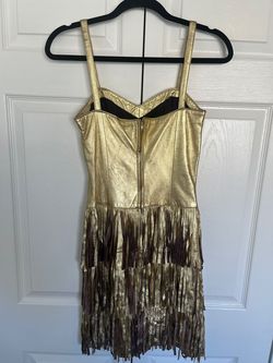 Julian K Gold Size 6 Speakeasy Fringe Shiny Mini Cocktail Dress on Queenly