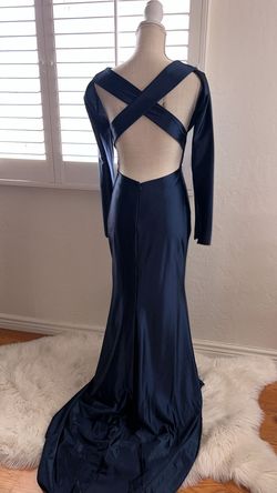 Mac Duggal Blue Size 2 Jersey Tall Height Floor Length Straight Dress on Queenly