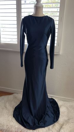Mac Duggal Blue Size 2 Jersey Tall Height Floor Length Straight Dress on Queenly