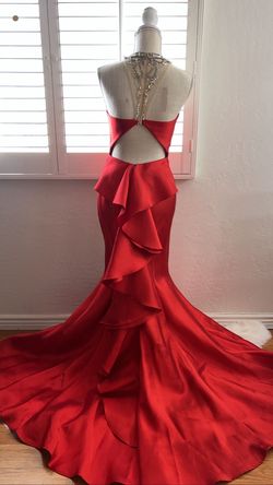 Dancing Queen Red Size 4 Floor Length Prom Jersey High Neck Mermaid Dress on Queenly