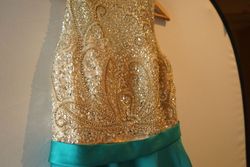 Sparkle Green Size 10 Teal Floor Length A-line Dress on Queenly