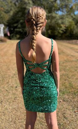 Style 53931 Sherri Hill Green Size 2 Fully Beaded Appearance Emerald Cocktail Dress on Queenly