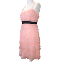 Style CK06G705 BCBGMAXAZRIA Pink Size 8 Ruffles Polyester Silk Spaghetti Strap Cocktail Dress on Queenly