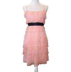 Style CK06G705 BCBGMAXAZRIA Pink Size 8 Ruffles Polyester Silk Spaghetti Strap Cocktail Dress on Queenly