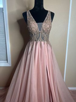 Jovani Light Pink Size 4 Plunge Side Slit Prom Straight Dress on Queenly