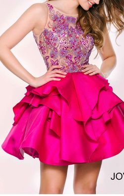 Style 41861 Jovani Hot Pink Size 6 Fun Fashion Interview Cocktail Dress on Queenly