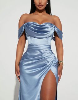 Fashion Nova Blue Size 4 Jersey Prom Black Tie Floor Length Side slit Dress on Queenly