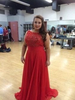Sherri Hill Bright Red Size 18 Tulle Plus Size Floor Length Military A-line Dress on Queenly