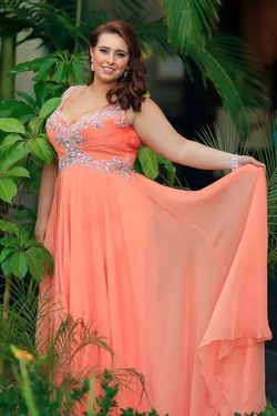 MayQueen Orange Size 16 Jewelled Plus Size A-line Dress on Queenly