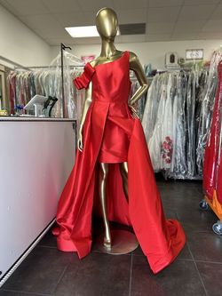 Style Jvn60049 Jovani Bright Red Size 6 Asymmetrical Pageant Jersey A-line Dress on Queenly