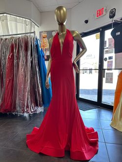 Style 2011p2037 Terani Couture Bright Red Size 6 Pageant Mermaid Dress on Queenly