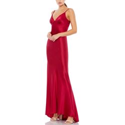Style 55333 Mac Duggal Red Size 2 Satin Prom Plunge Straight Dress on Queenly
