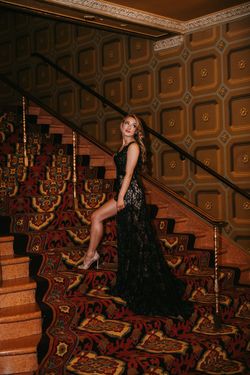 Jasz Couture Black Size 0 Plunge Sheer Floor Length Pageant Halter Side slit Dress on Queenly