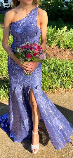 Sherri Hill Purple Size 00 Asymmetrical Sequined Short Height Floral Mermaid Dress on Queenly